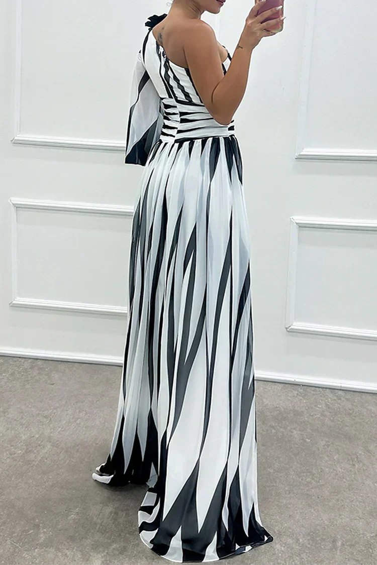One-Shoulder Striped Maxi Dress – Women's Evening Dress