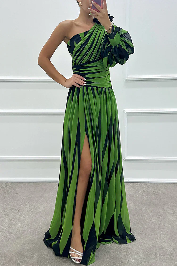 One-Shoulder Striped Maxi Dress – Women's Evening Dress