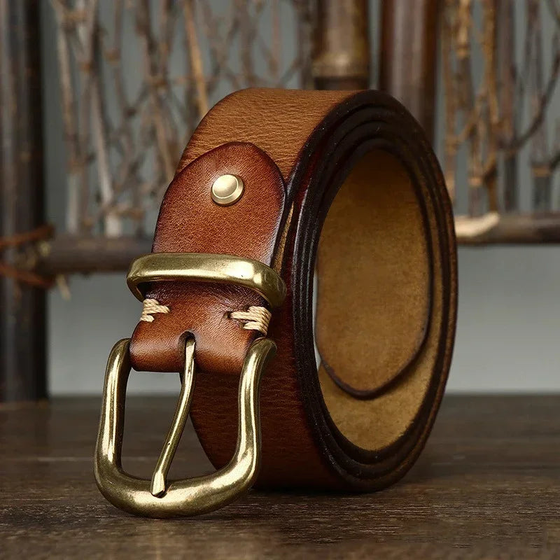 Men's Genuine Leather Dress Belt – Brass Buckle
