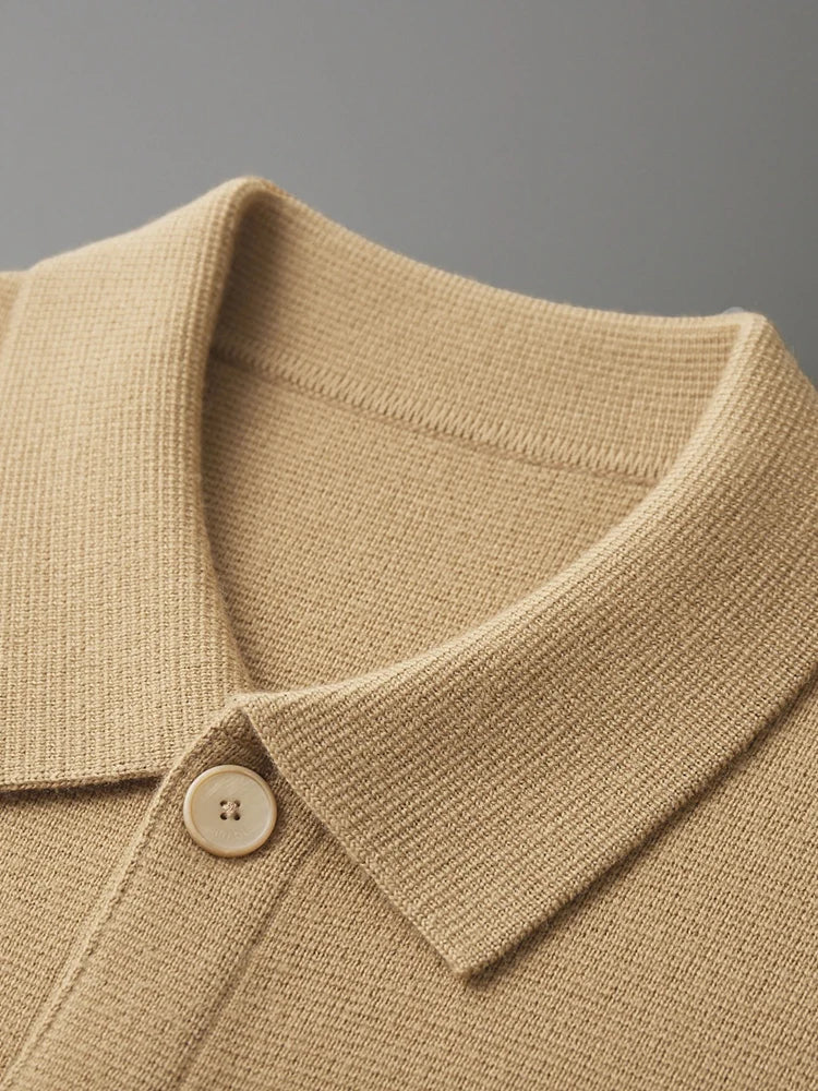 Calvaro Merino Wool Polo Cardigan Sweater