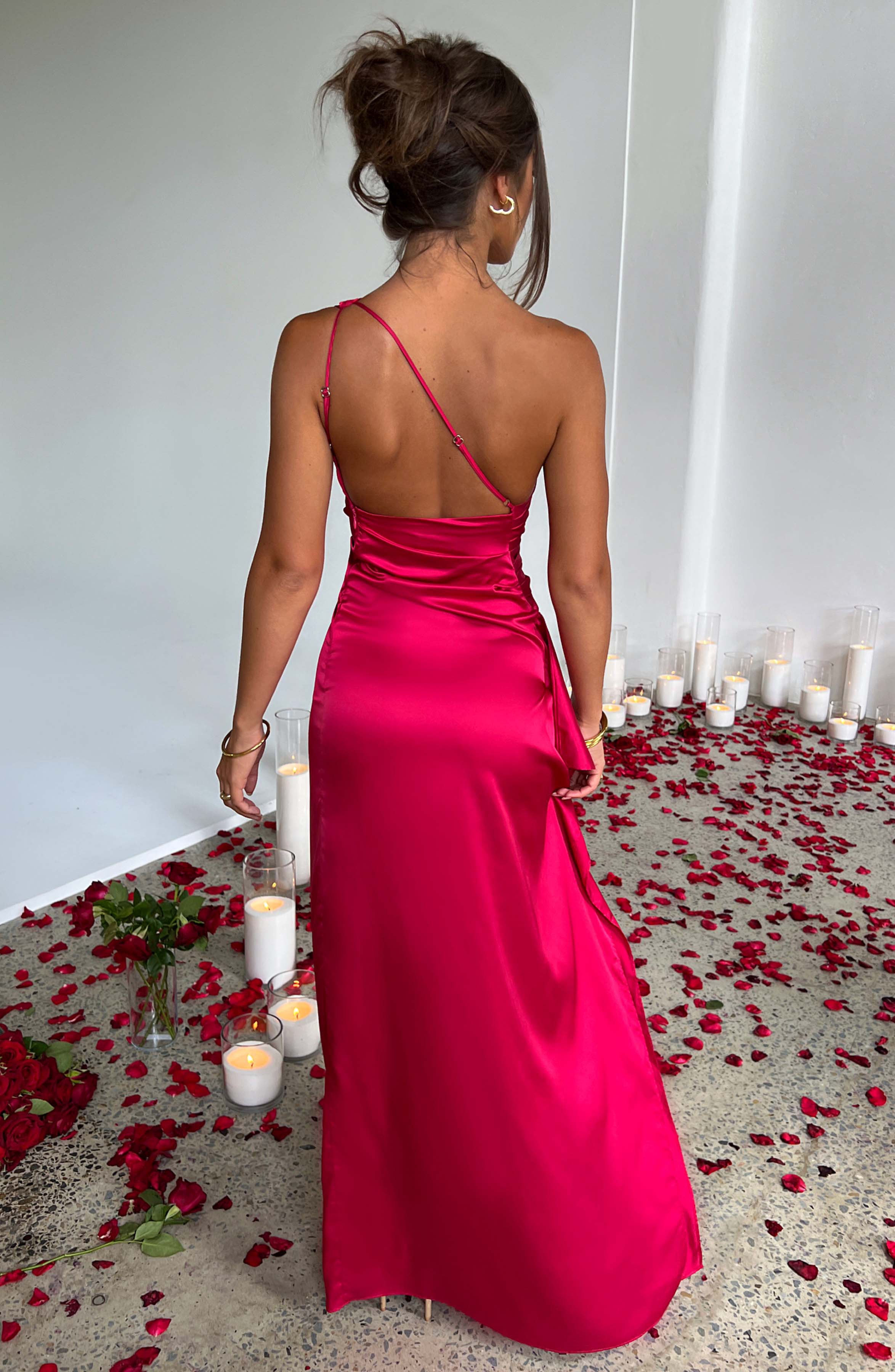 Satin One-Shoulder Maxi Dress – Women's Evening Dress