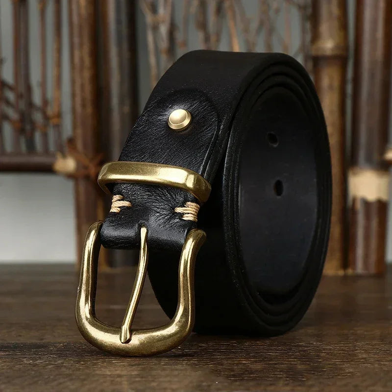 Men's Genuine Leather Dress Belt – Brass Buckle