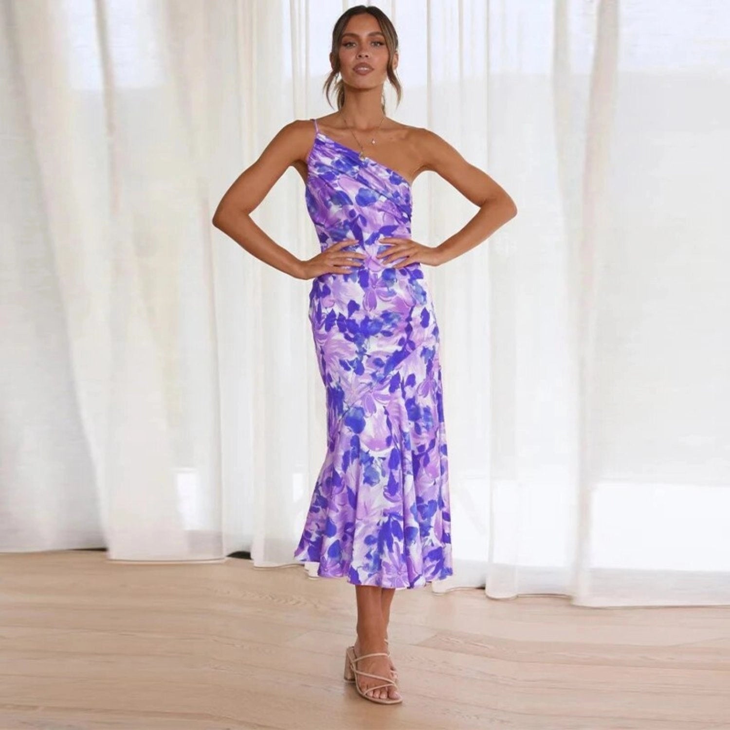 Floral Asymmetric Midi Dress – Women's Summer Dress