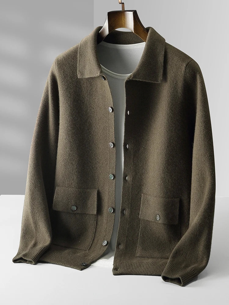 Calvaro Merino Wool Polo Cardigan Sweater