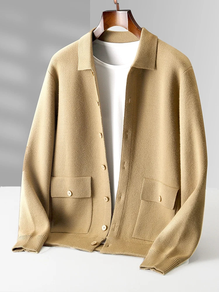 Calvaro Merino Wool Polo Cardigan Sweater