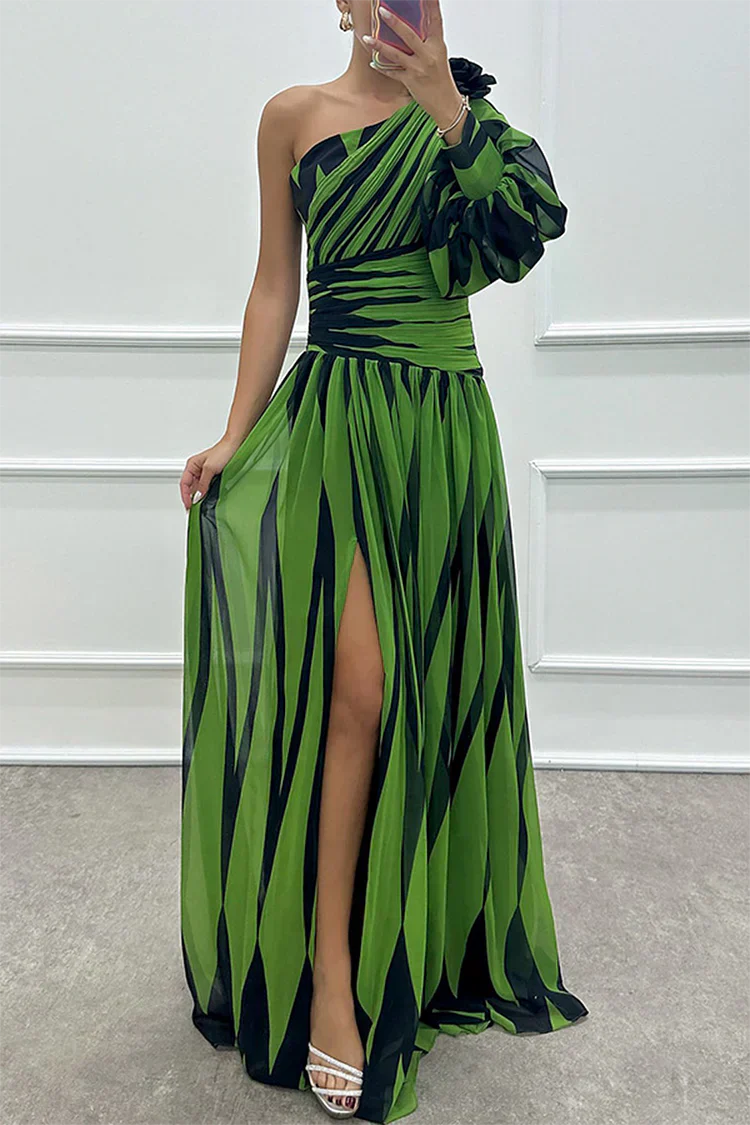 One-Shoulder Striped Maxi Dress – Women's Evening Dress
