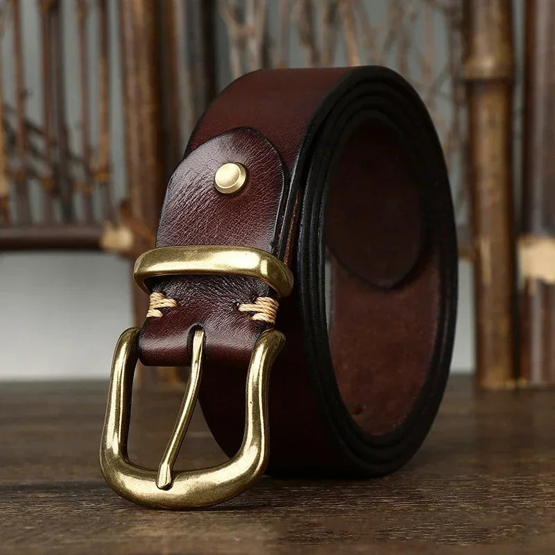 Men's Genuine Leather Dress Belt – Brass Buckle