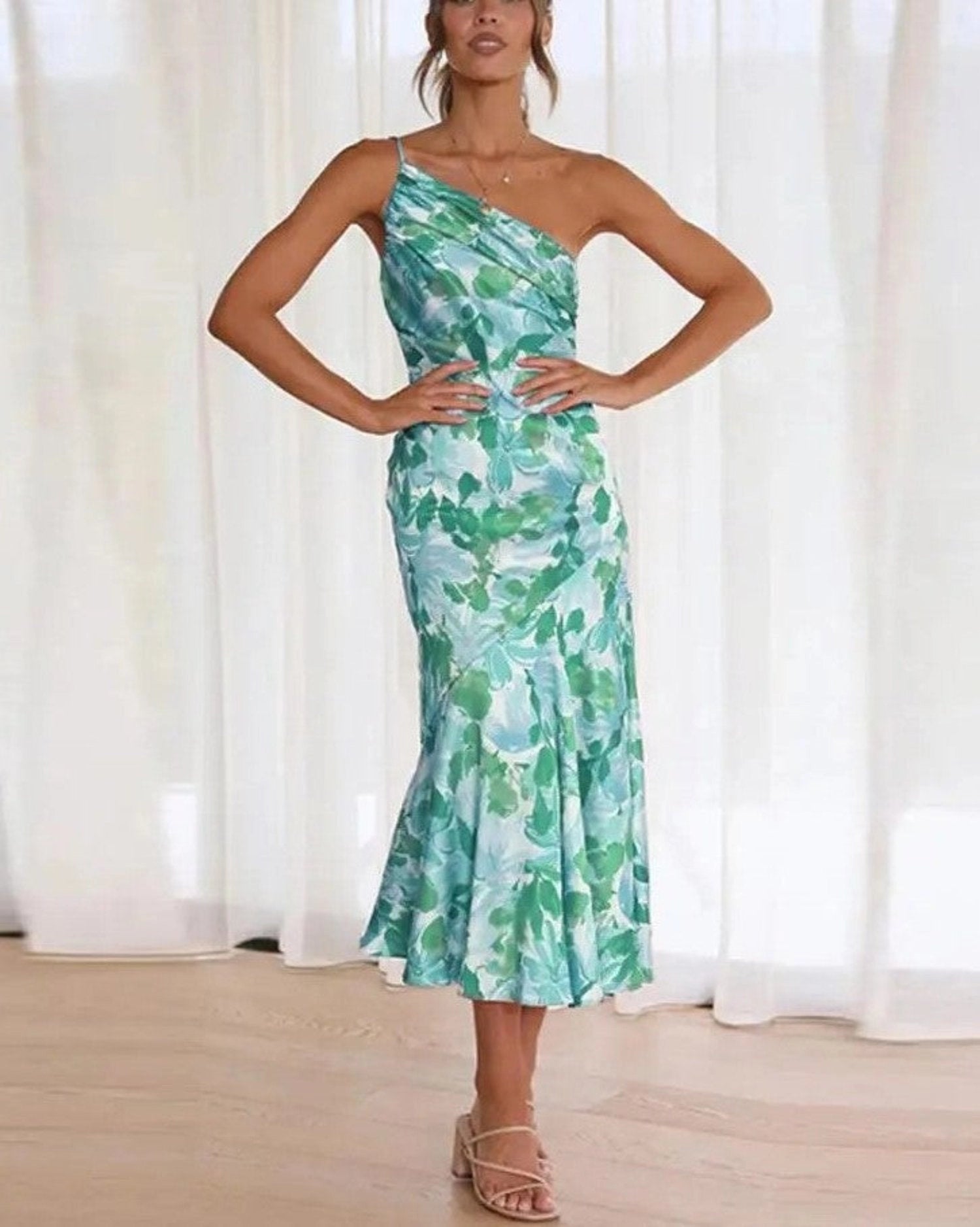 Floral One-Shoulder Maxi Dress – Women's Summer Dress